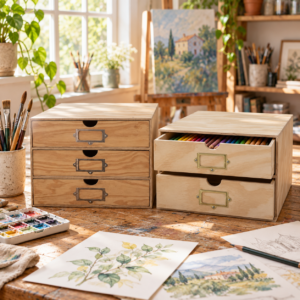 Alternative view of 3 Drawer Unit with Labels - Natural
