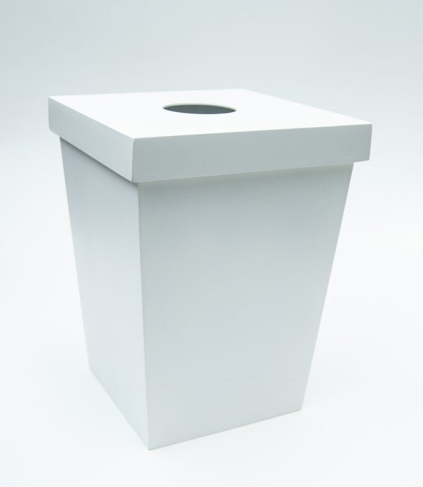 Wastepaper bin with lid stained red