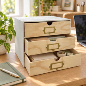 Alternative view of 3 Drawer Unit with Labels - White Frame